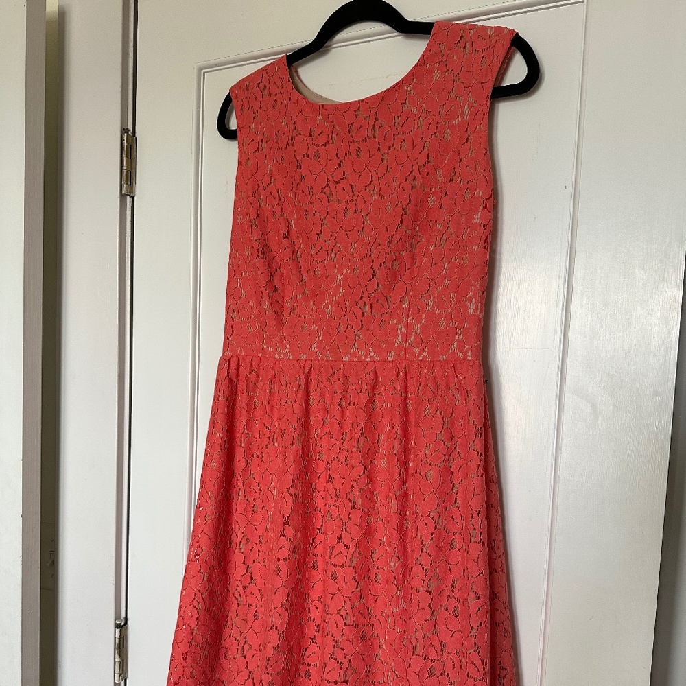 Pretty Spring Party Dress Lace Coral